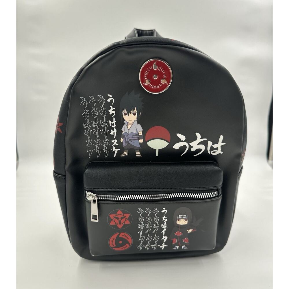 Naruto Shippuden Sasuke Uchiha Black Backpack Graphic Print Zip Pockets